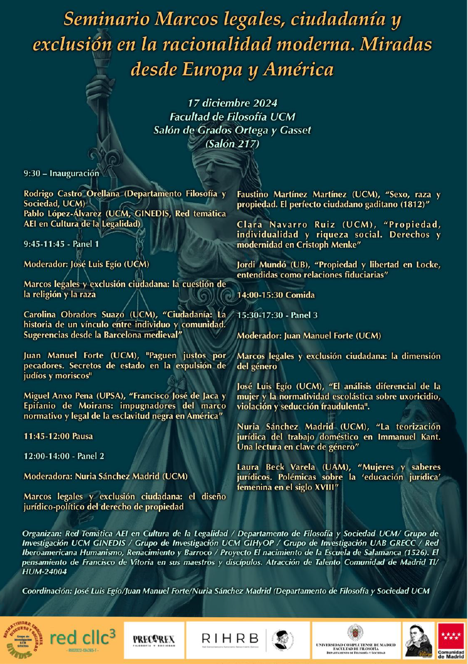 Seminario Marcos legales, ciudadanía y exclusión en la racionalidad moderna. Miradas desde Europa y América | 17/12/2024 - Facultad de Filosofía (UCM)